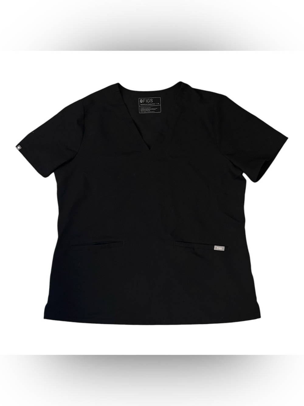 Figs Casma Three-Pocket Black Scrub Top, Size XL